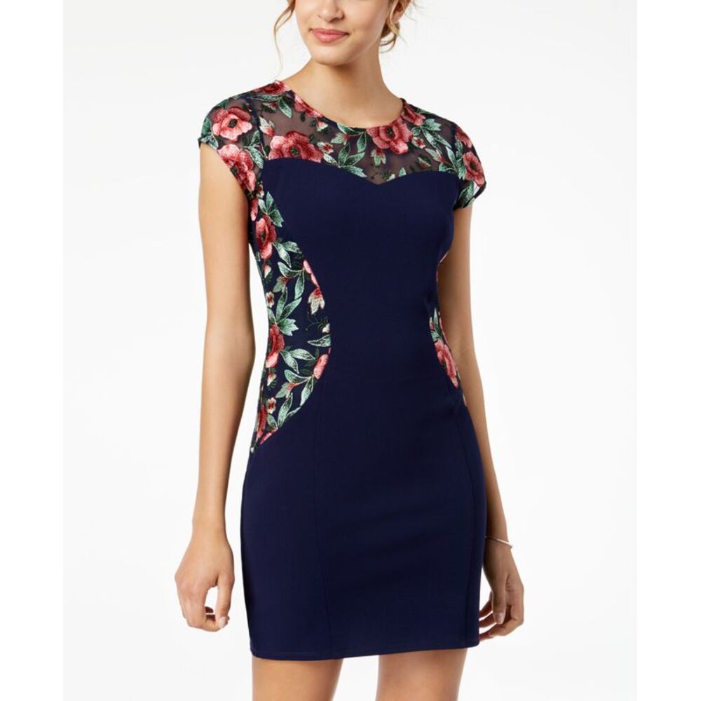 Bcx Juniors Embroidered Illusion Contrast Bodycon Dress